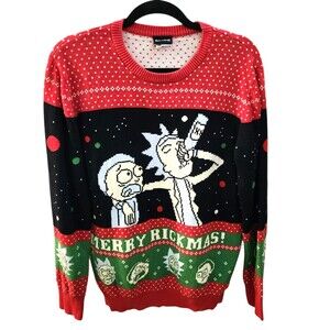 Adult Swim Sweater Rick and Morty "Rickmas" Holiday Party Multicolor Size Large
